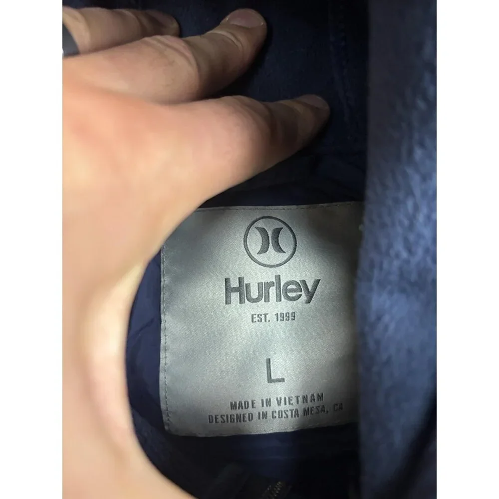 Hurley Jacket Mens‎ Large Blue Hooded Quilted Softshell Hybrid Zip Pockets Logo